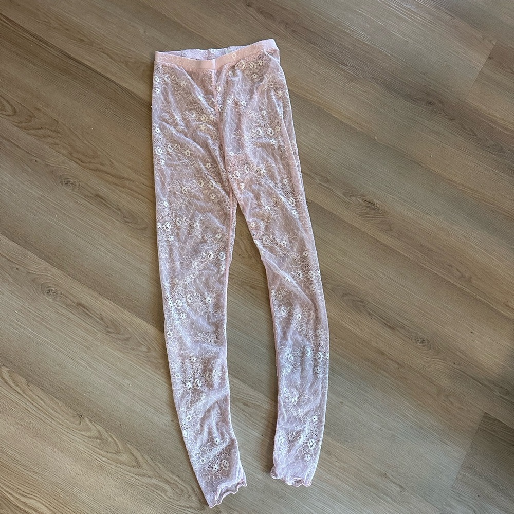 Free People Pink Floral Lace Leggings